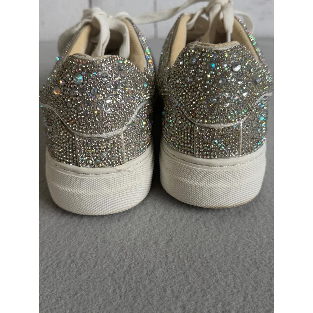 Betsey Johnson Sidny Rhinestone Platform Sneakers Silver Iridescent Sparkle 8.5 - Picture 7 of 10